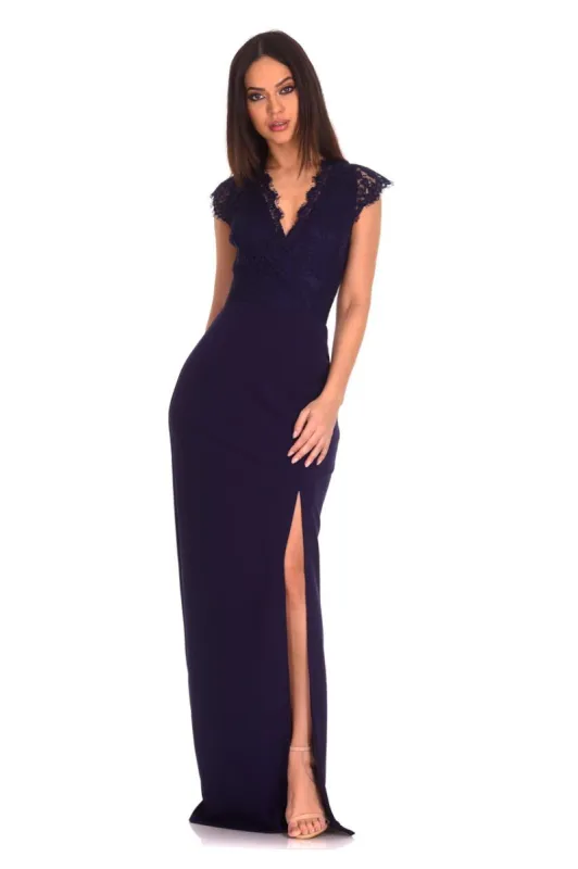 Navy Lace Wrap Over Maxi Dress sold by AX Paris
