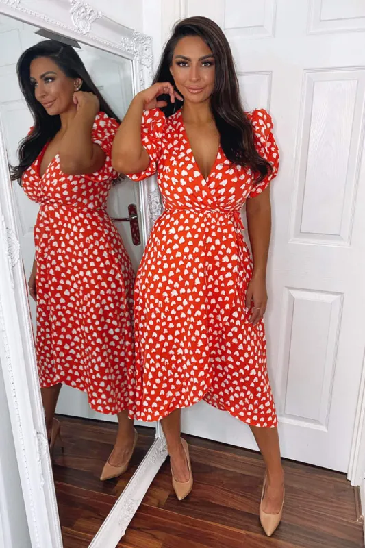 Red Heart Printed Wrap Midi Dress sold by AX Paris