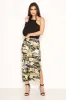 Black Floral Satin Midi Skirt sold by AX Paris