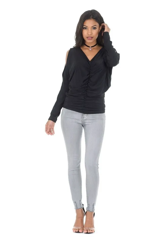 Black Cold Shoulder Top With Split Sleeve sold by AX Paris product image thumbnail 2