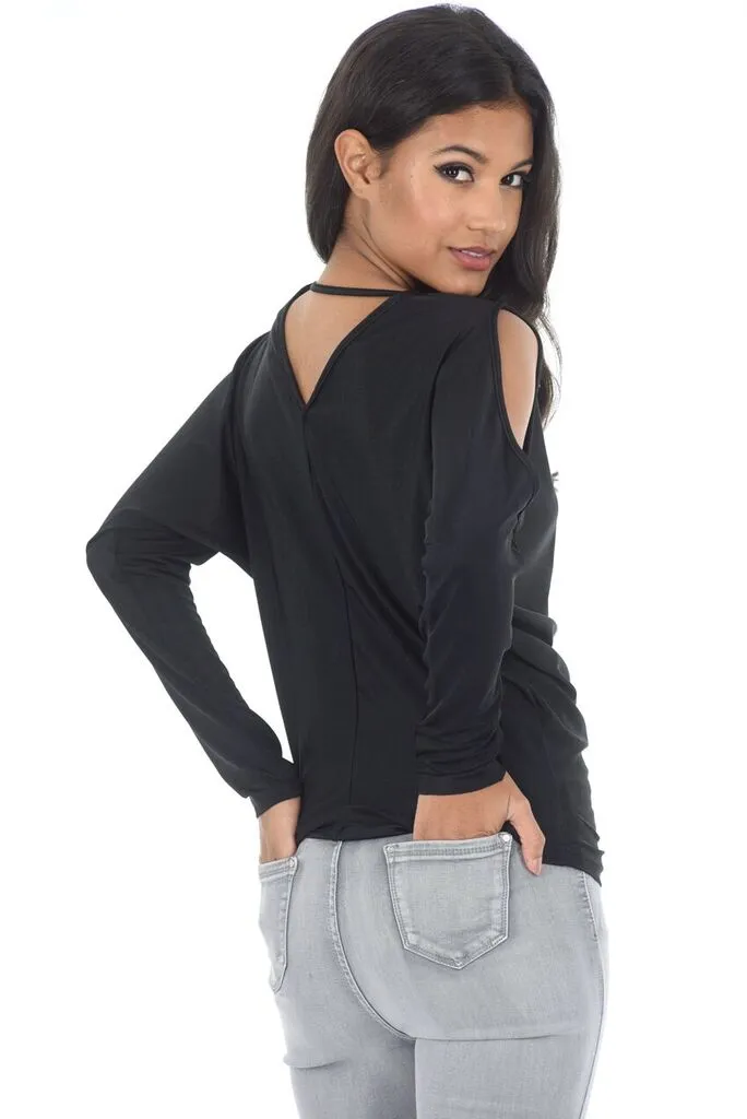 Black Cold Shoulder Top With Split Sleeve sold by AX Paris product image thumbnail 3