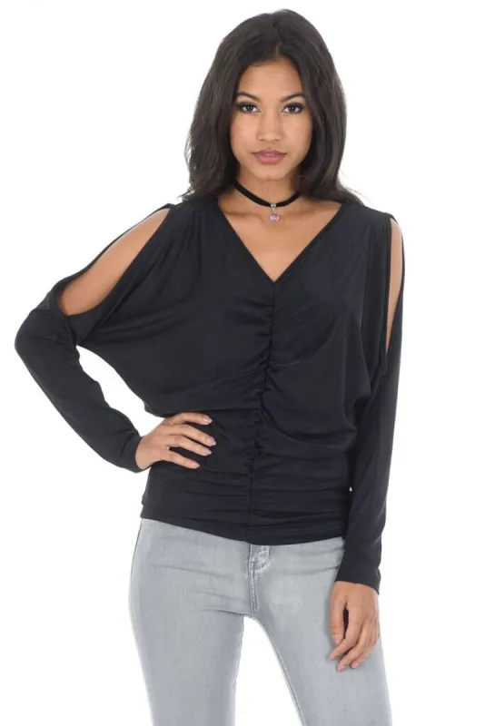 Black Cold Shoulder Top With Split Sleeve sold by AX Paris