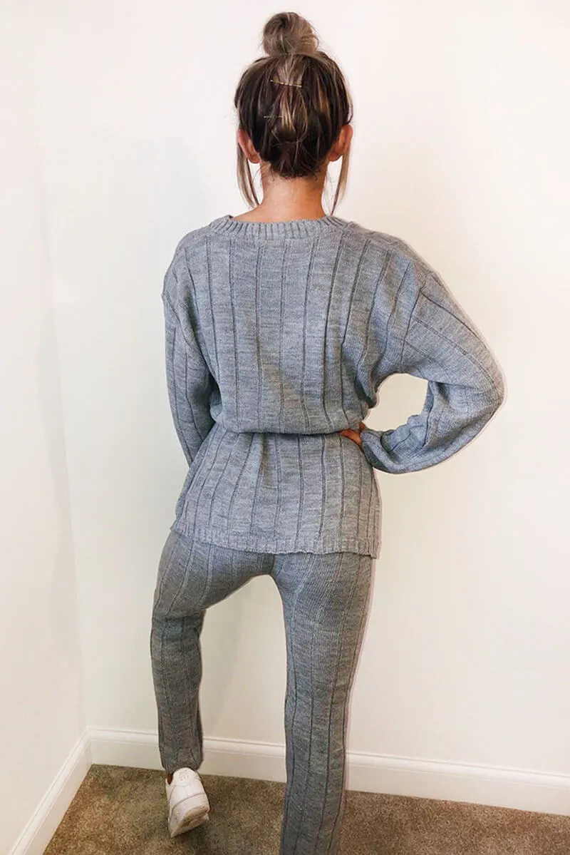 Grey Chunky Knit Tie Waist Lounge Suit sold by AX Paris product image thumbnail 5