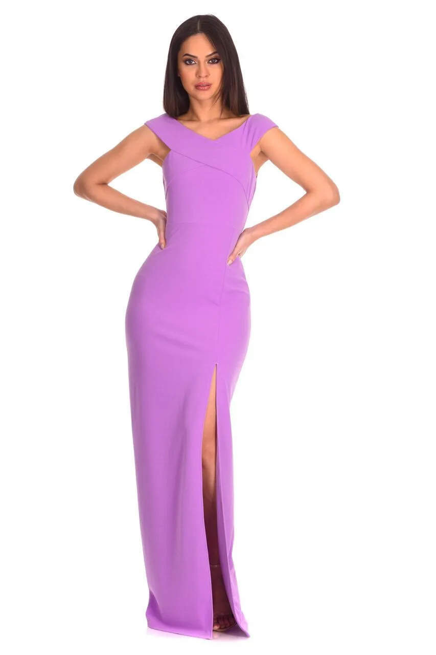 Lilac Off The Shoulder Side Split Maxi Dress sold by AX Paris product image thumbnail 2