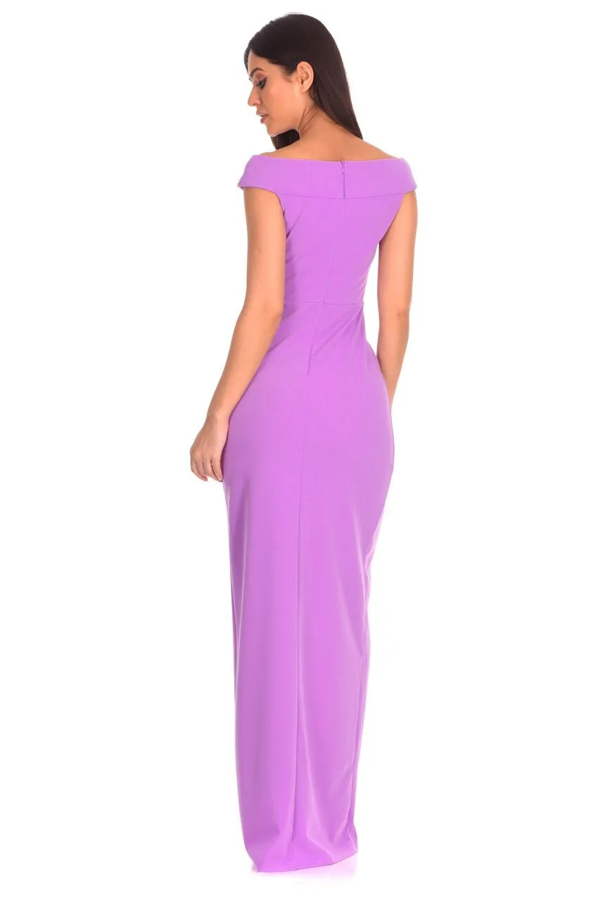 Lilac Off The Shoulder Side Split Maxi Dress sold by AX Paris product image thumbnail 3