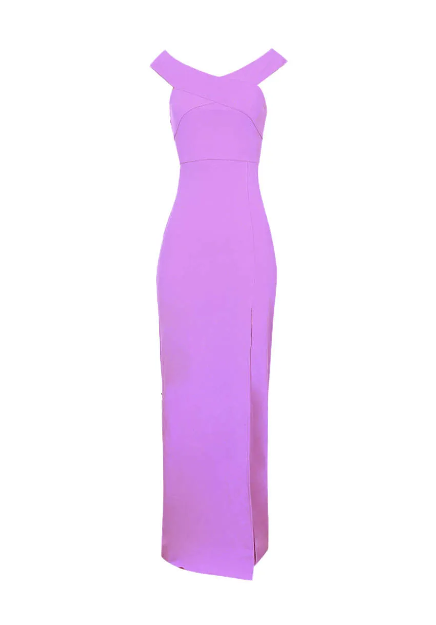 Lilac Off The Shoulder Side Split Maxi Dress sold by AX Paris product image thumbnail 4