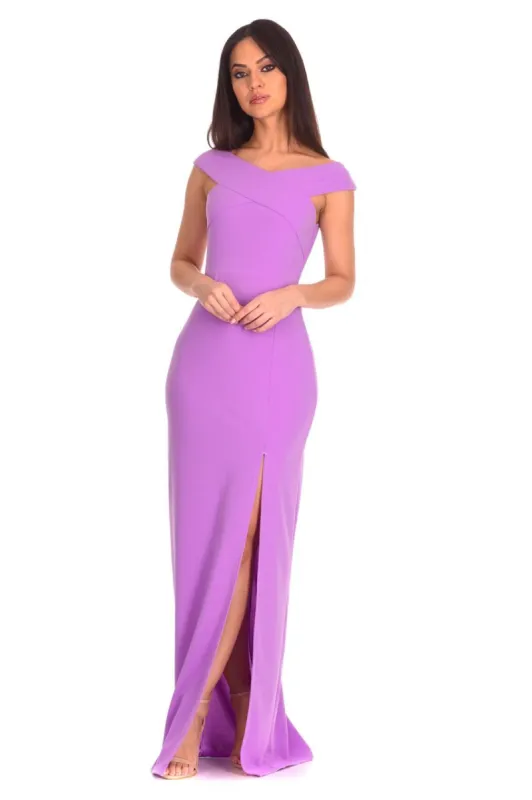 Lilac Off The Shoulder Side Split Maxi Dress sold by AX Paris