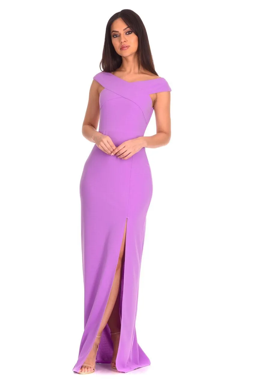 Lilac Off The Shoulder Side Split Maxi Dress sold by AX Paris