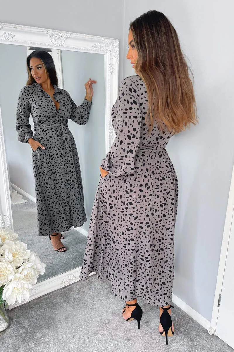 Grey Printed Button Up Midi Dress sold by AX Paris product image thumbnail 3