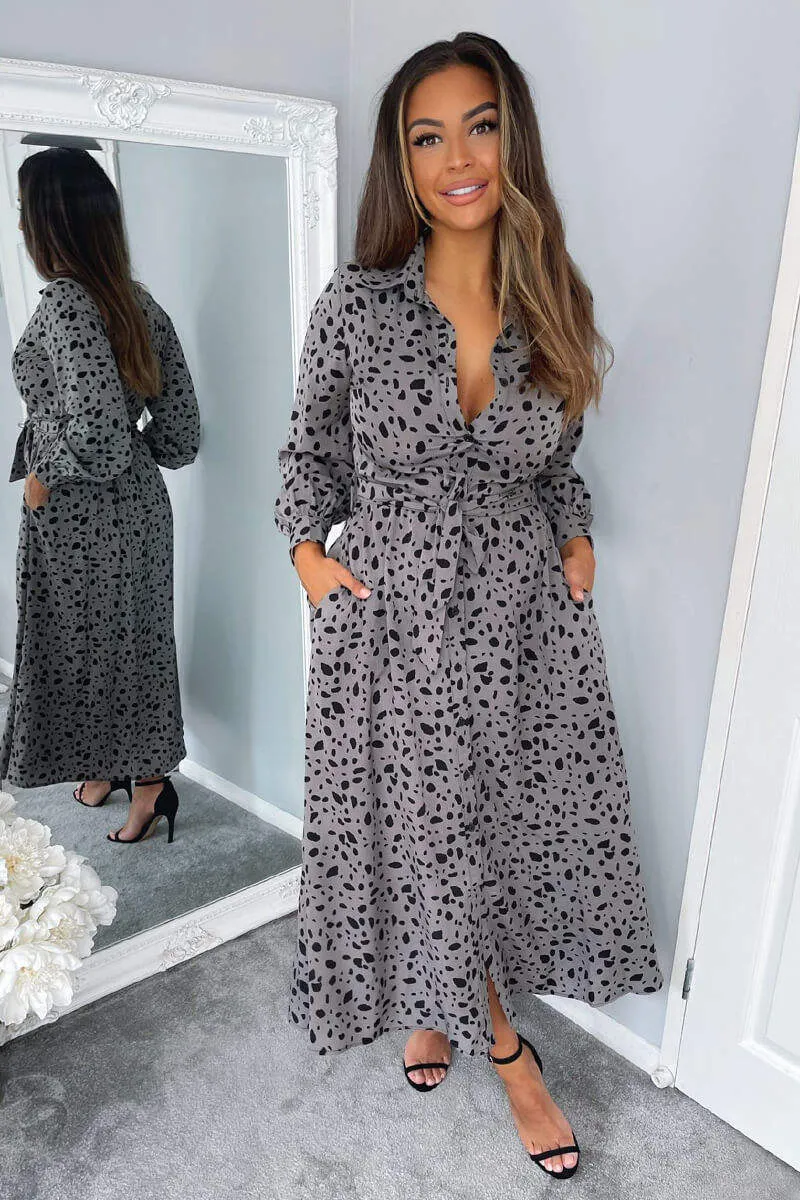 Grey Printed Button Up Midi Dress sold by AX Paris product image thumbnail 4