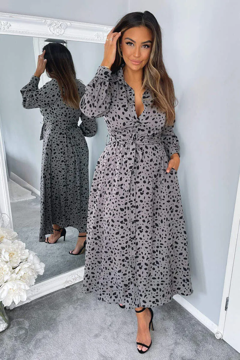 Grey Printed Button Up Midi Dress sold by AX Paris