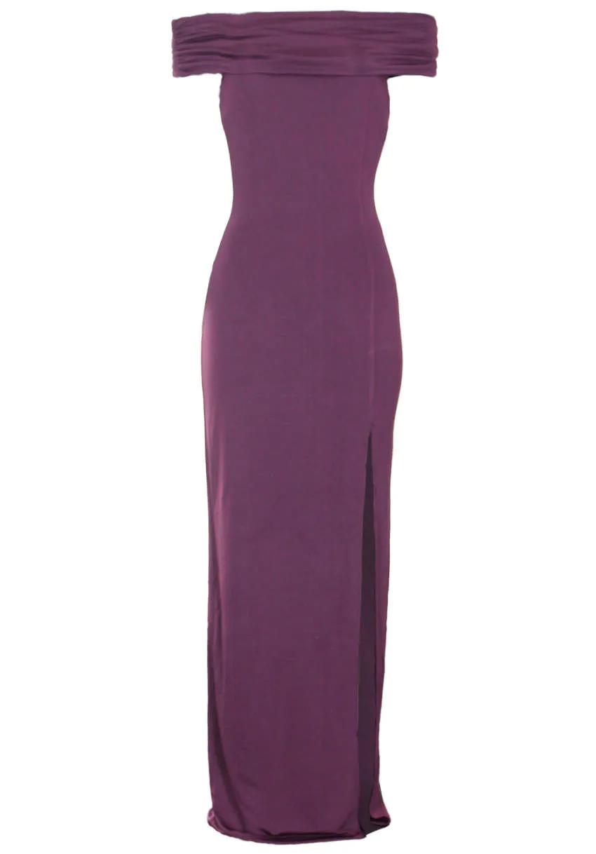 Plum Off The Shoulder Slinky Maxi Dress sold by AX Paris product image thumbnail 4