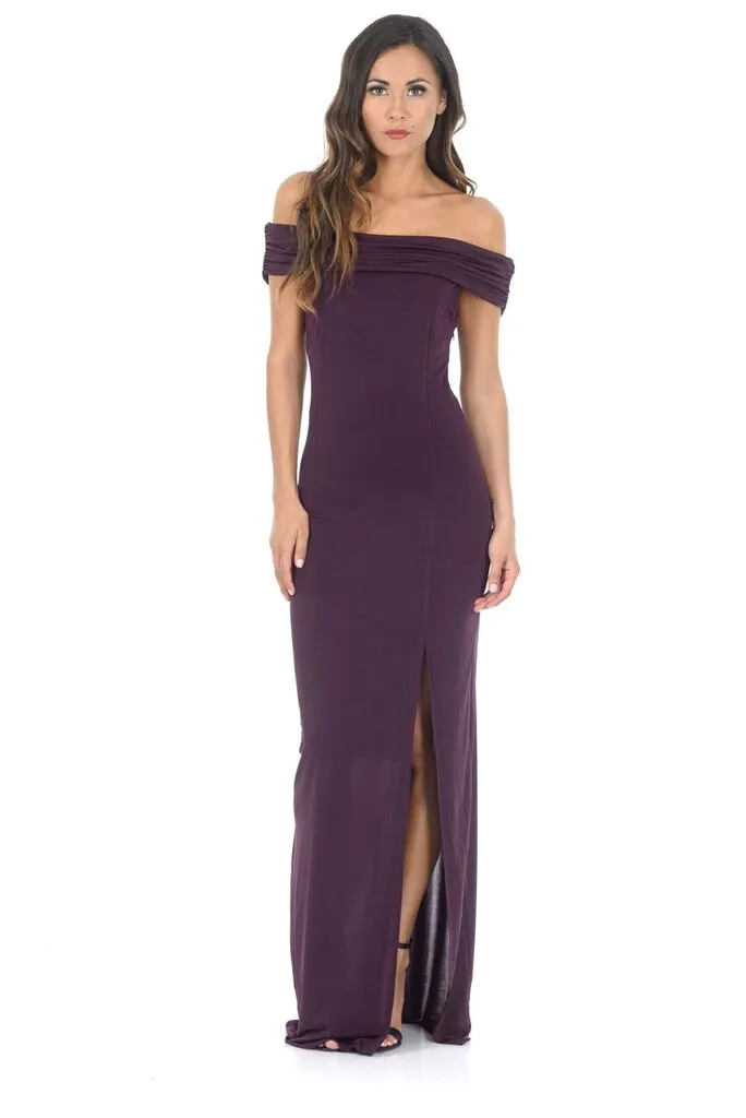 Plum Off The Shoulder Slinky Maxi Dress sold by AX Paris product image thumbnail 2