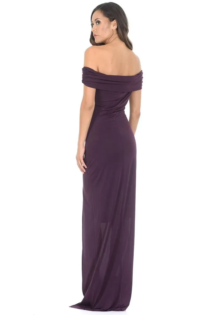 Plum Off The Shoulder Slinky Maxi Dress sold by AX Paris product image thumbnail 3