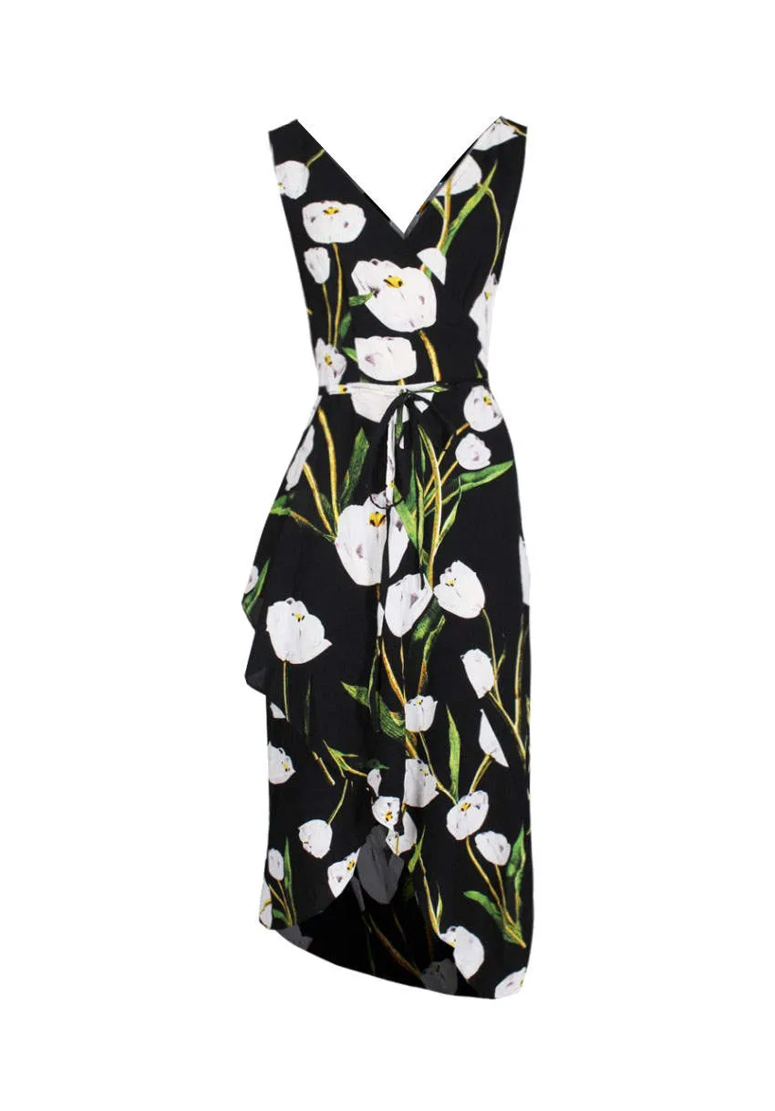 Black Floral V-Neck Wrap Over Dress sold by AX Paris product image thumbnail 4