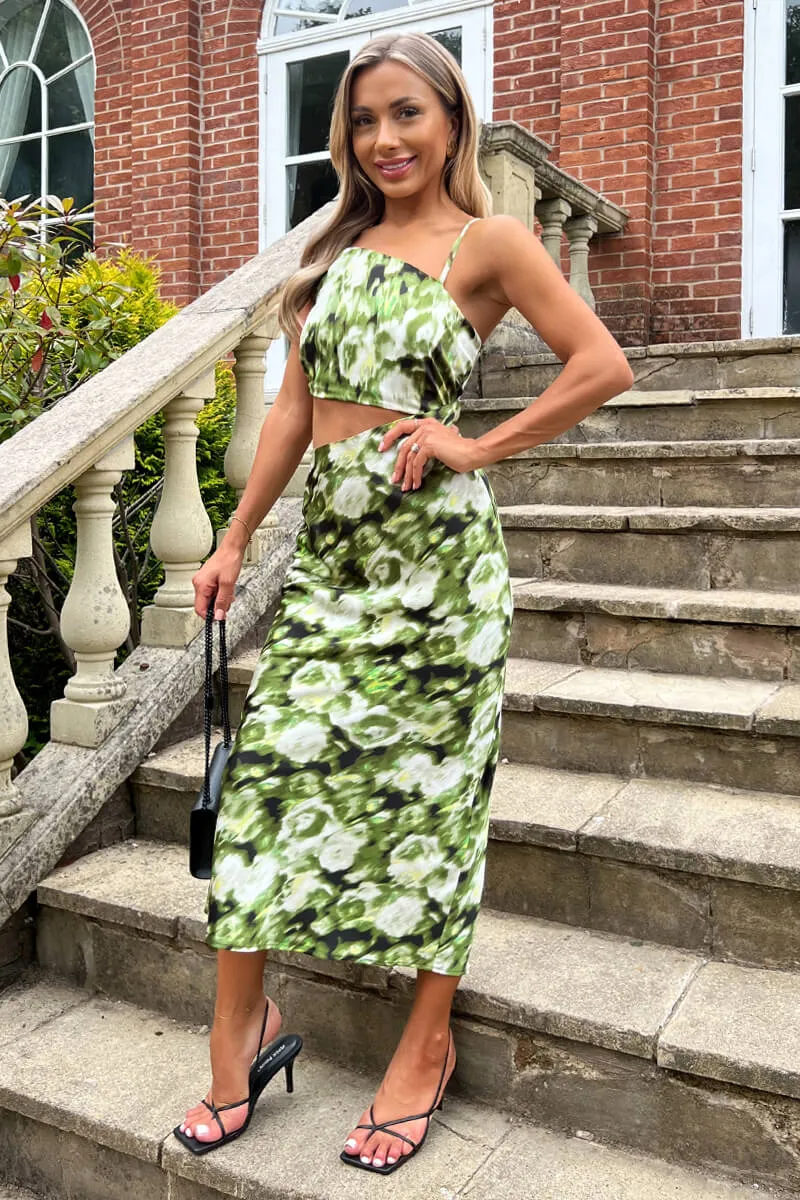 Green Printed Asymmetric Cut Out Midi Dress sold by AX Paris product image thumbnail 2