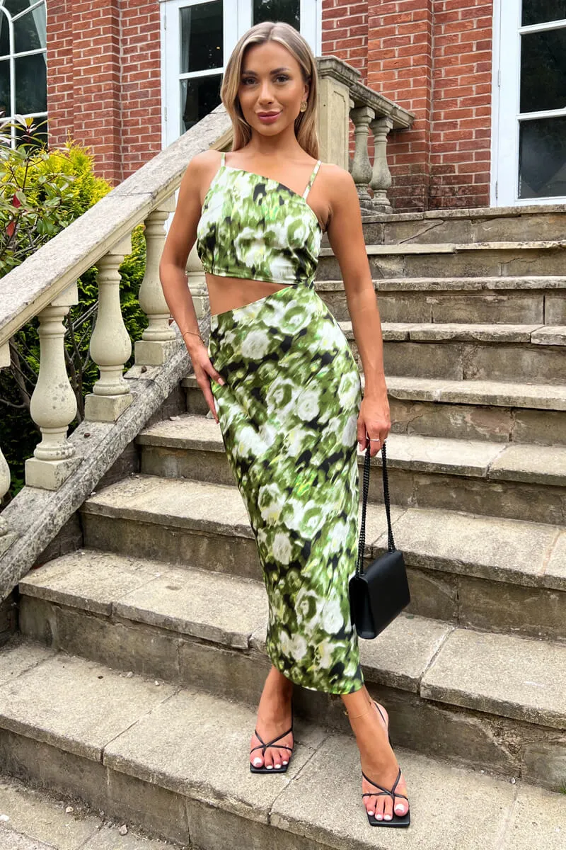 Green Printed Asymmetric Cut Out Midi Dress sold by AX Paris product image thumbnail 3