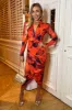 Red Printed Long Sleeve Wrap Midi Dress sold by AX Paris