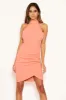 Peach Bodycon High Neck Ruched Dress sold by AX Paris
