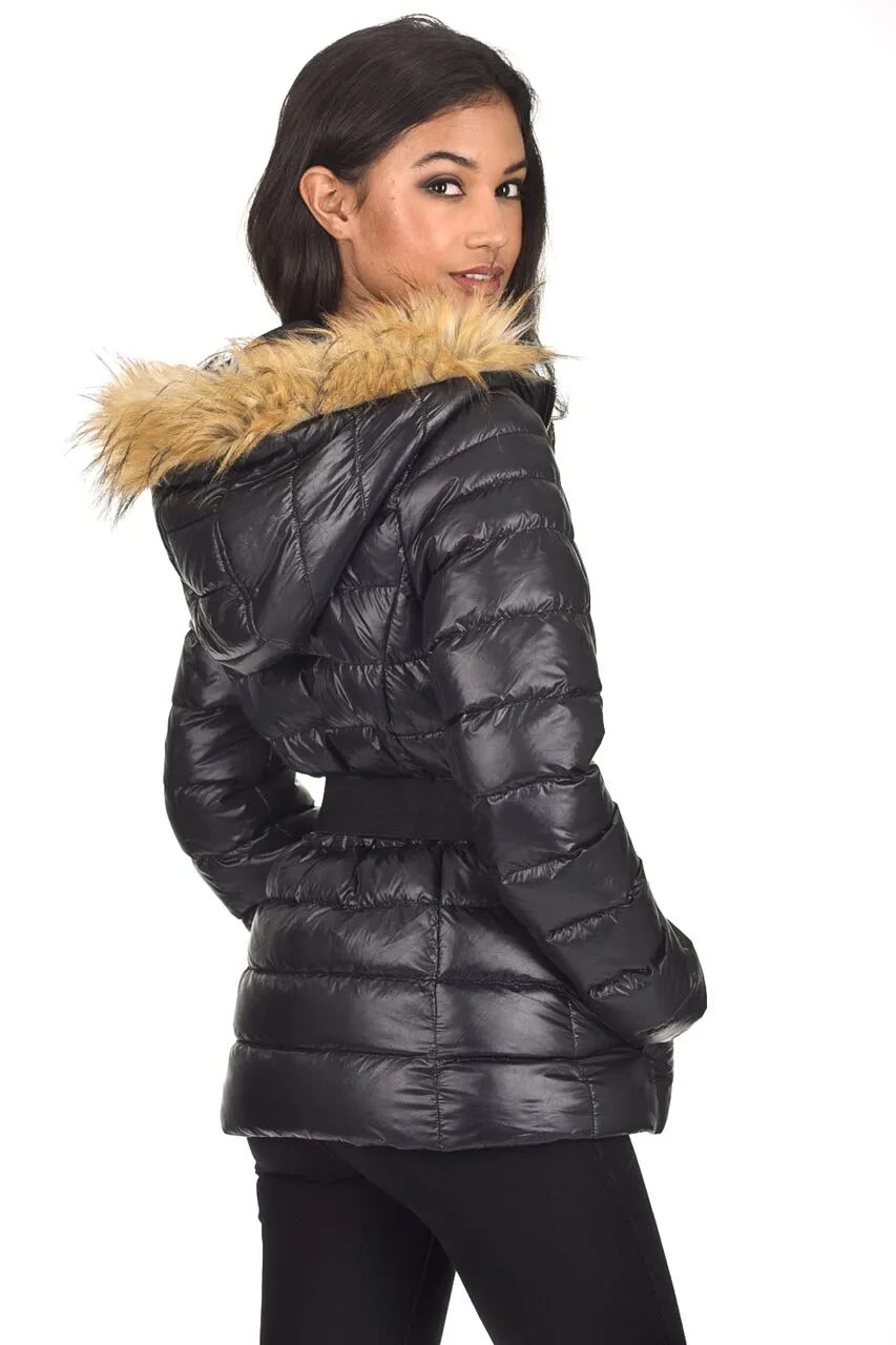 Black Wet Look Puffer Coat sold by AX Paris product image thumbnail 3