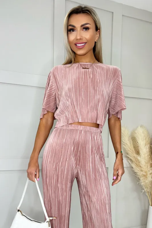 Champagne Plisse Crop Top sold by AX Paris