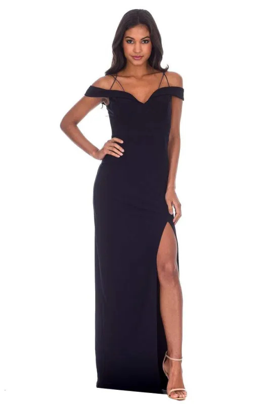Navy Strappy Off The Shoulder Side Split Maxi Dress sold by AX Paris