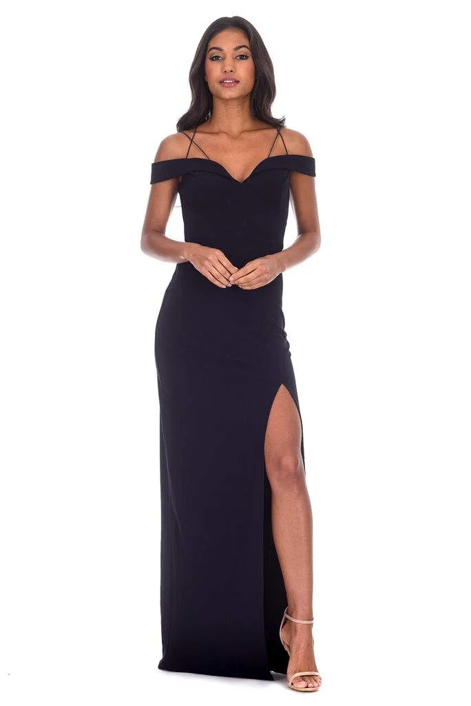Navy Strappy Off The Shoulder Side Split Maxi Dress sold by AX Paris product image thumbnail 2