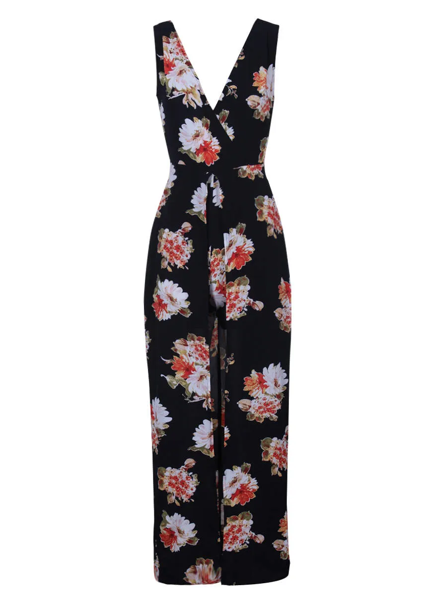 Black Floral Print Wrap Skirt Playsuit sold by AX Paris product image thumbnail 4
