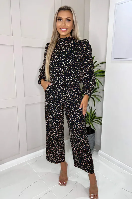 Black Heart Printed Long Sleeve Jumpsuit sold by AX Paris