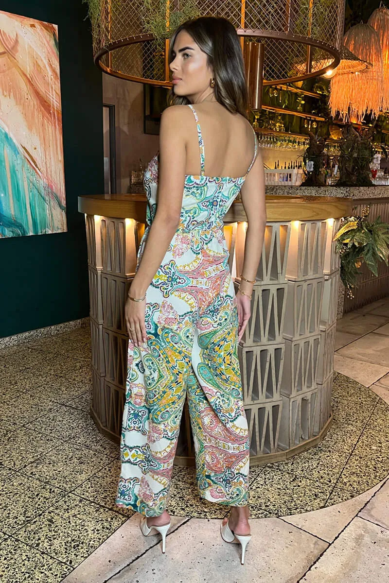Green Paisley Multi Print V Neck Jumpsuit sold by AX Paris product image thumbnail 5