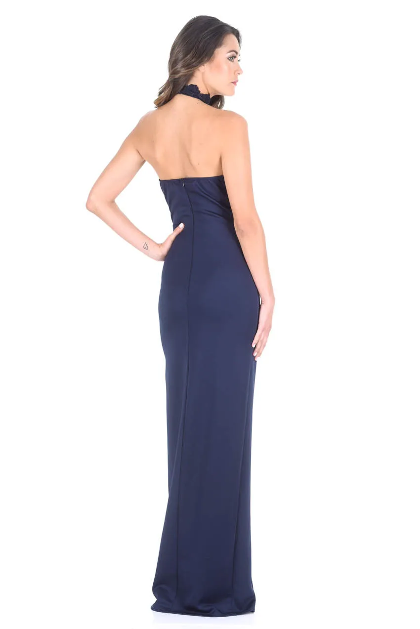 Navy Crochet Top Maxi dress with Thigh High Split sold by AX Paris product image thumbnail 3