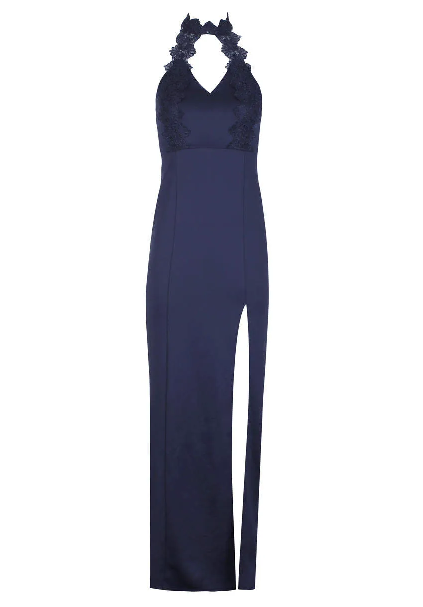 Navy Crochet Top Maxi dress with Thigh High Split sold by AX Paris product image thumbnail 4