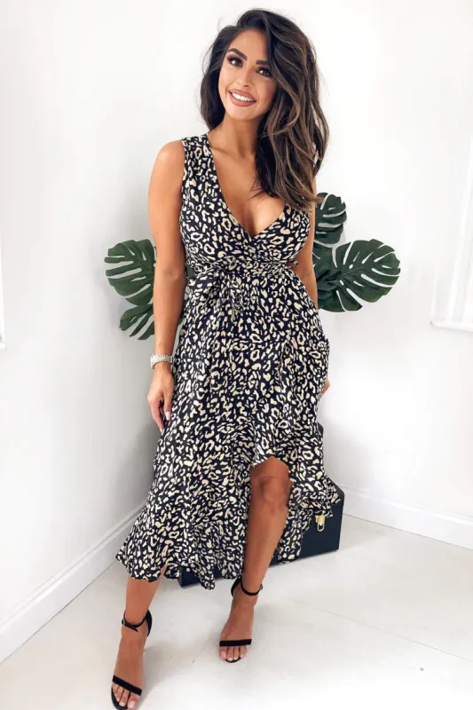 Black Leopard Print Maxi Dress sold by AX Paris