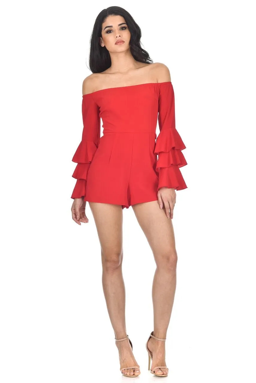 Red Ruffle Sleeve Playsuit sold by AX Paris product image thumbnail 2