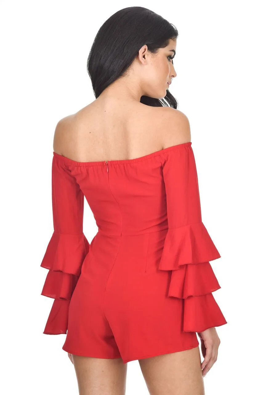 Red Ruffle Sleeve Playsuit sold by AX Paris product image thumbnail 3