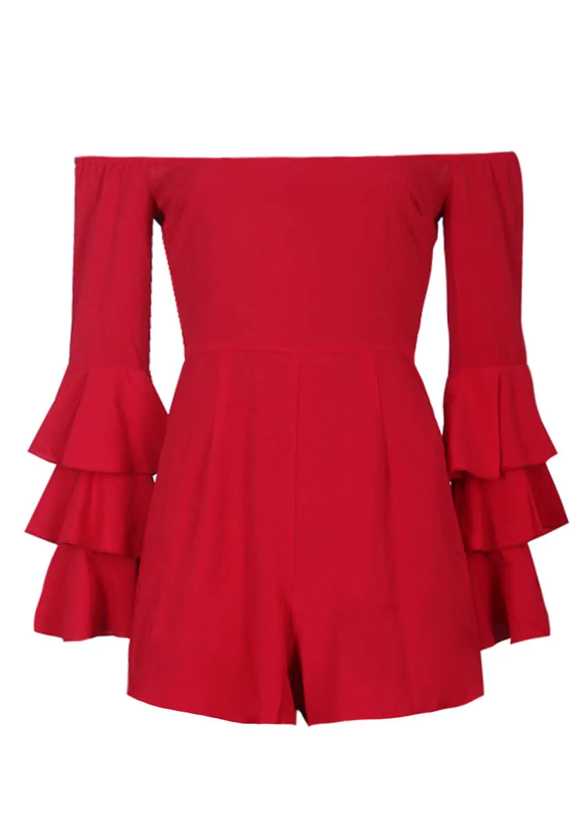 Red Ruffle Sleeve Playsuit sold by AX Paris product image thumbnail 4