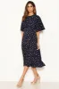 Navy Polka Dot Wrap Frill Midi Dress sold by AX Paris