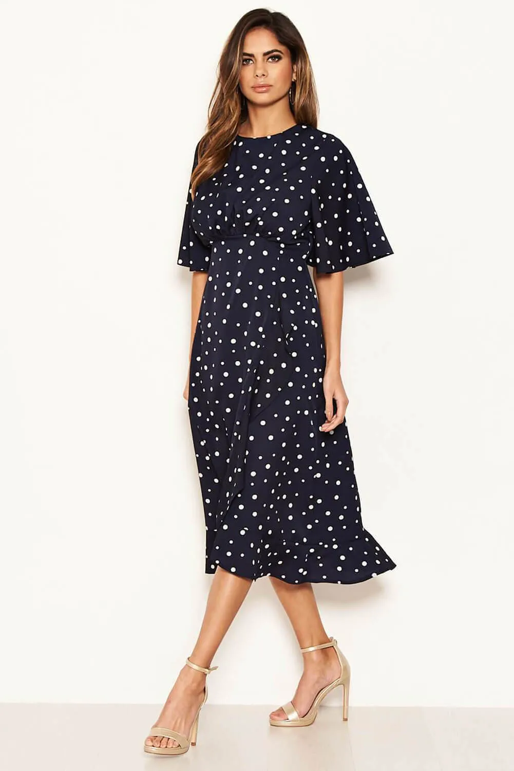 Navy Polka Dot Wrap Frill Midi Dress sold by AX Paris product image thumbnail 4
