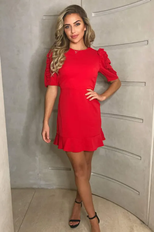 Red Pleated Short Sleeve Skater Dress sold by AX Paris