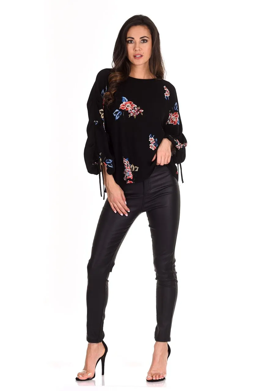 Black Floral Tie Sleeve Top sold by AX Paris product image thumbnail 2