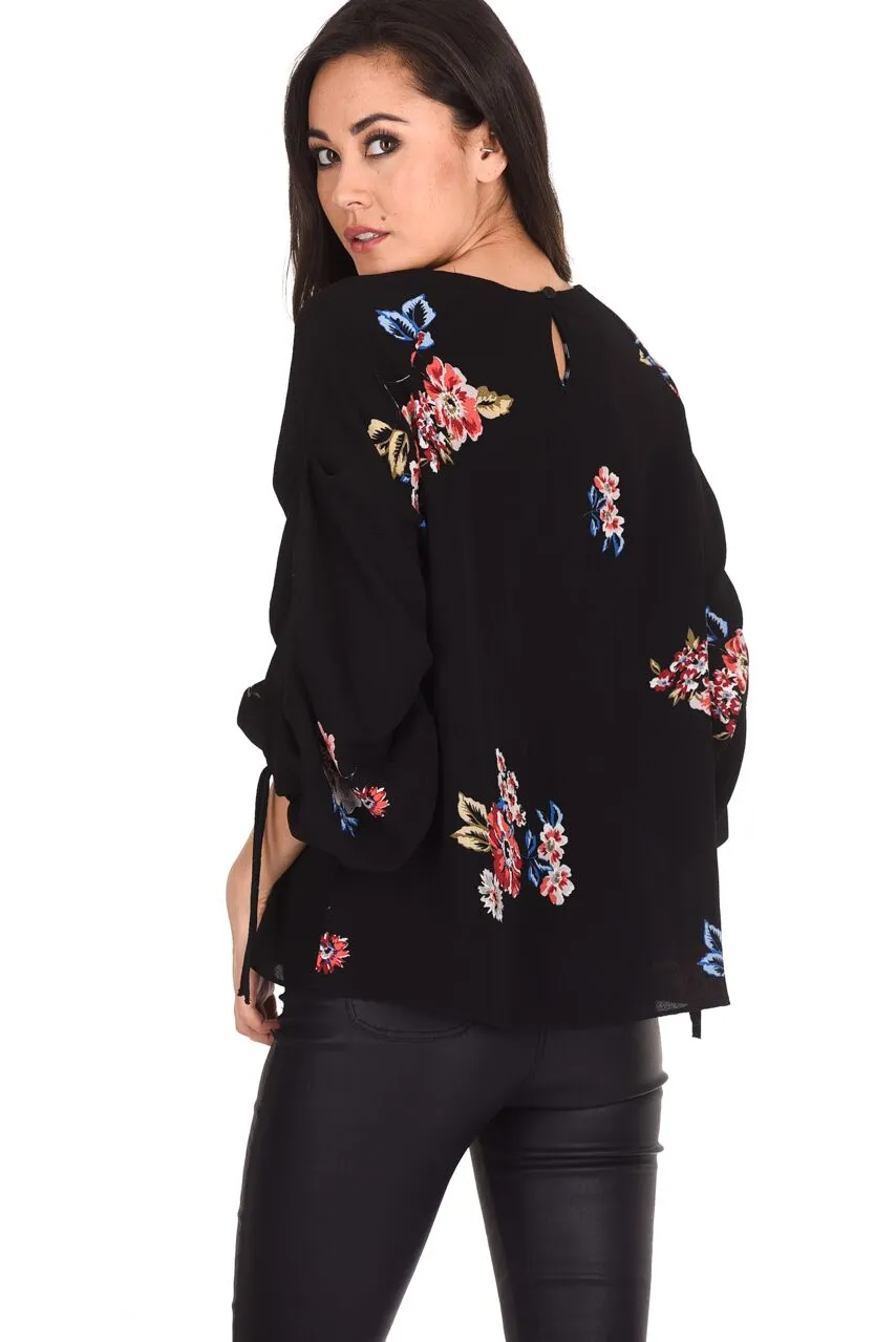 Black Floral Tie Sleeve Top sold by AX Paris product image thumbnail 3