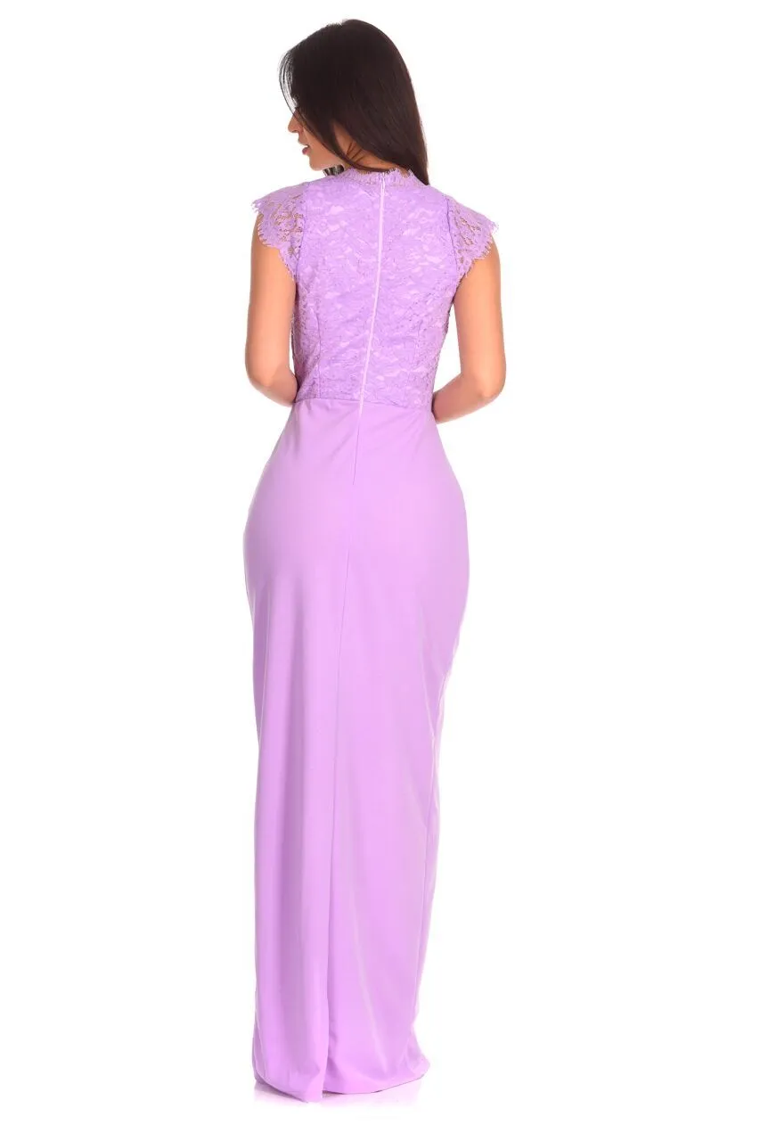 Lilac Lace Wrap Over Maxi Dress sold by AX Paris product image thumbnail 4
