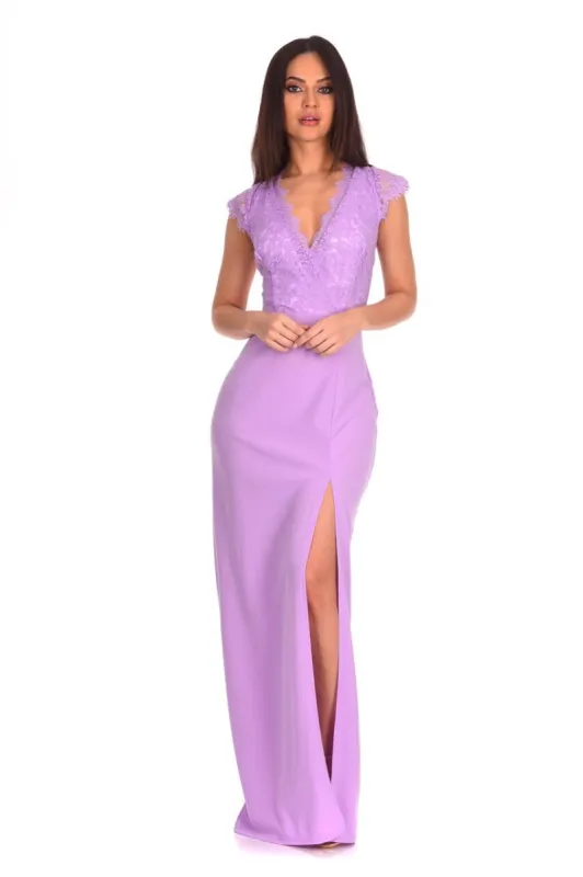 Lilac Lace Wrap Over Maxi Dress sold by AX Paris