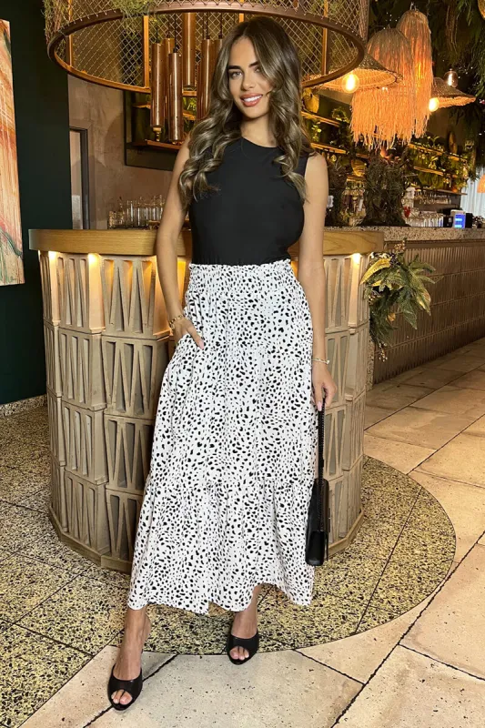 Black And White Animal Print Shirred Waist Maxi Skirt sold by AX Paris