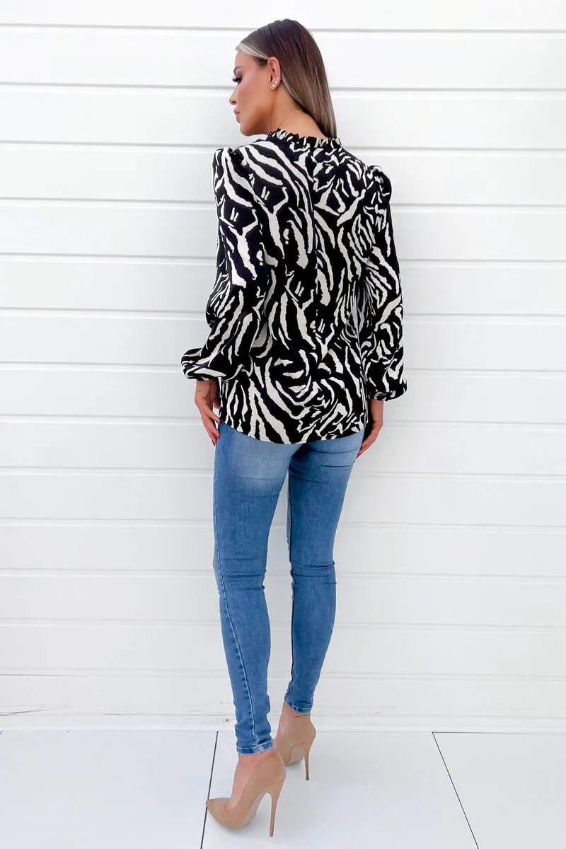 Black Animal Print Ruffle Neck Long Sleeve Top sold by AX Paris product image thumbnail 4