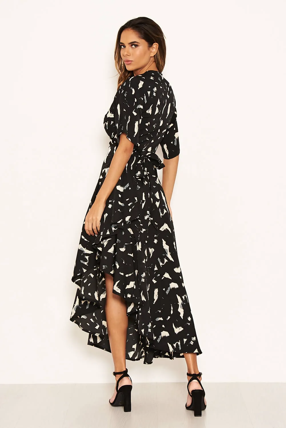 Black Printed Wrap Side Frill Dress sold by AX Paris product image thumbnail 5