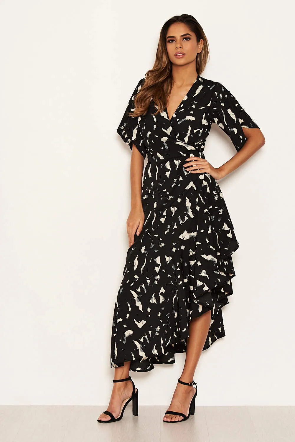 Black Printed Wrap Side Frill Dress sold by AX Paris product image thumbnail 2