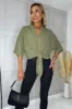 Khaki V-Neck Collar Tie Front Shirt sold by AX Paris