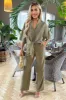 Khaki V-Neck Collar Tie Front Shirt sold by AX Paris