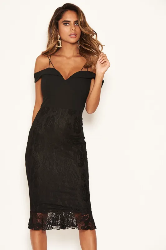 Black Strappy Lace Skirt Frill Hem Dress sold by AX Paris